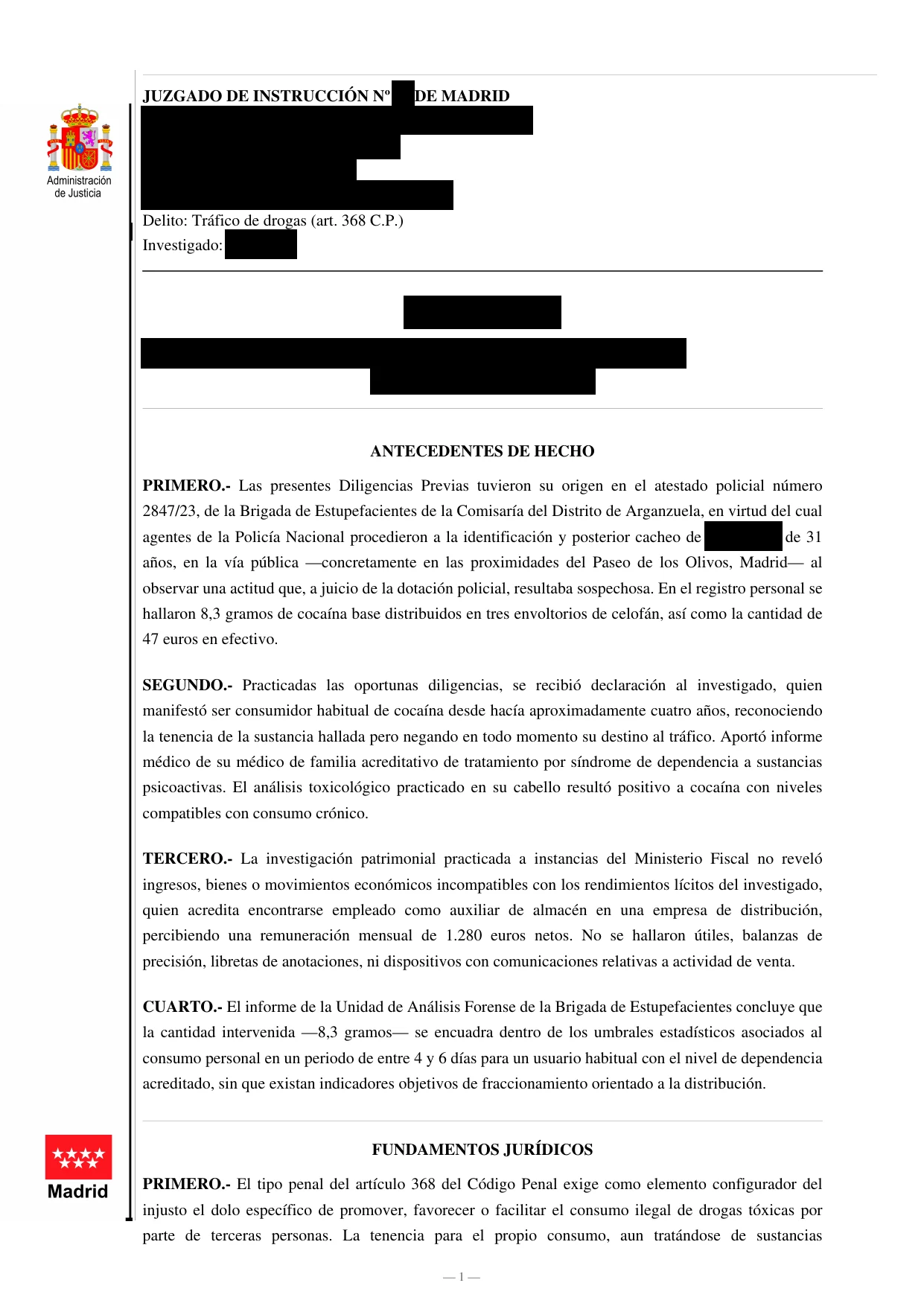 Captura del auto de archivo en causa por tráfico de drogas